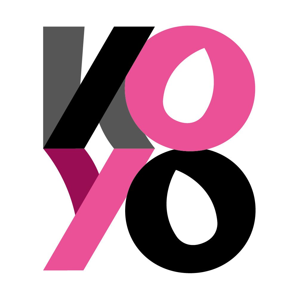 Stylized black, pink, and gray “K/8” logo on a white background