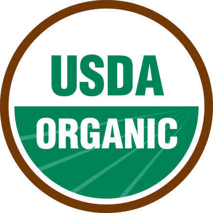 USDA Organic seal with green and white text inside a brown circle