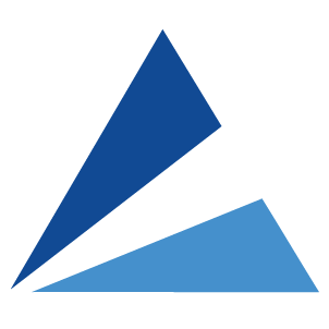 A blue and white triangle on a white background