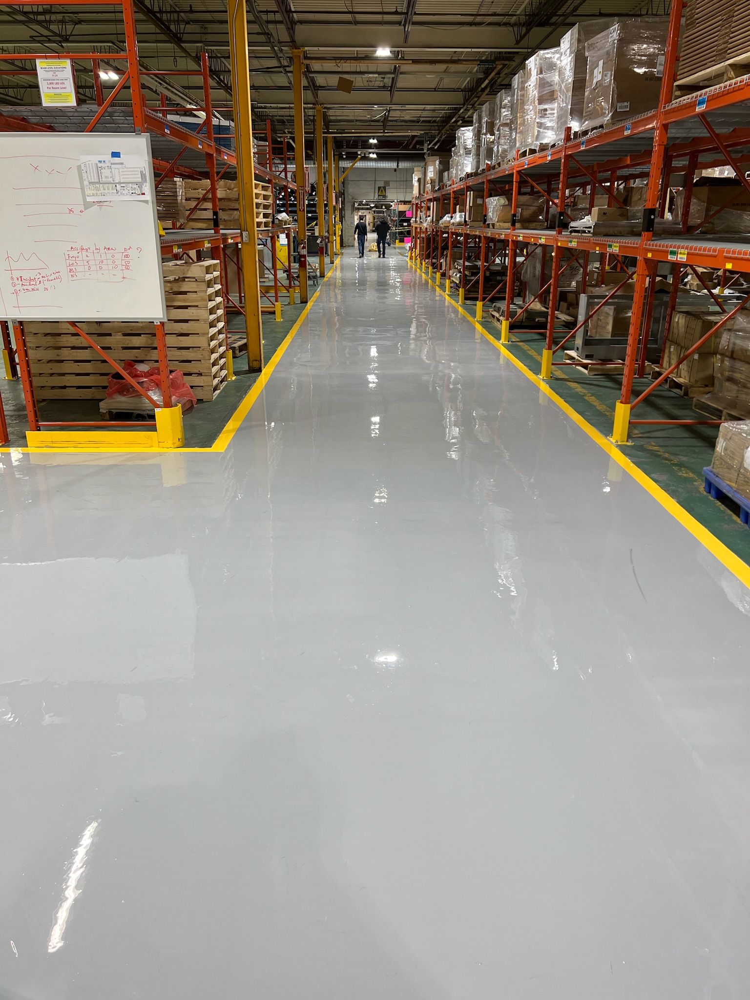 A large warehouse filled with lots of shelves and pallets.