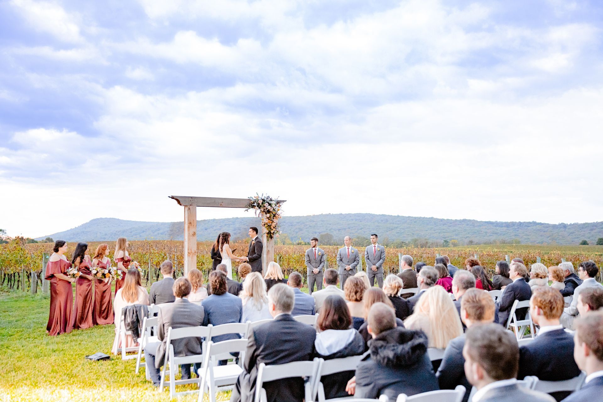 Wedding ceremony with a view of the Vineyard