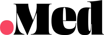 The word med is written in black and white with a red circle in the middle.