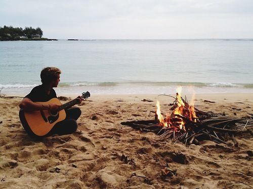 Lighting a fire on the beach and playing guitar 'til the sun goes down - bliss.