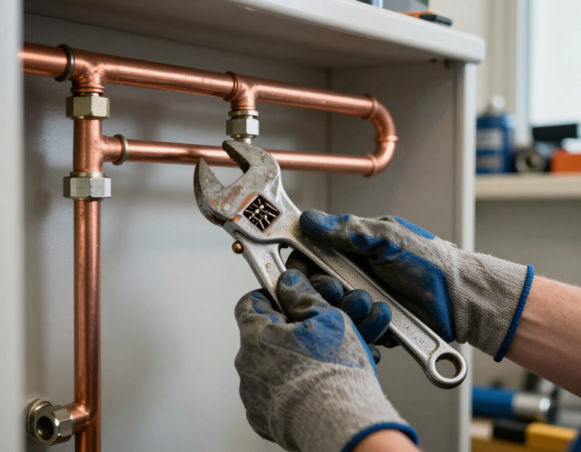 Plumber working on copper supply lines