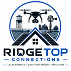 Ridgetop Connections logo with drone, water tower, windmill, and house roof in blue and black