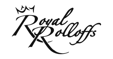 Stylized black logo reading “Royal Rolloffs” with a small crown above the text