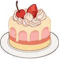 Decorated pink-and-cream cake with strawberries on a white plate