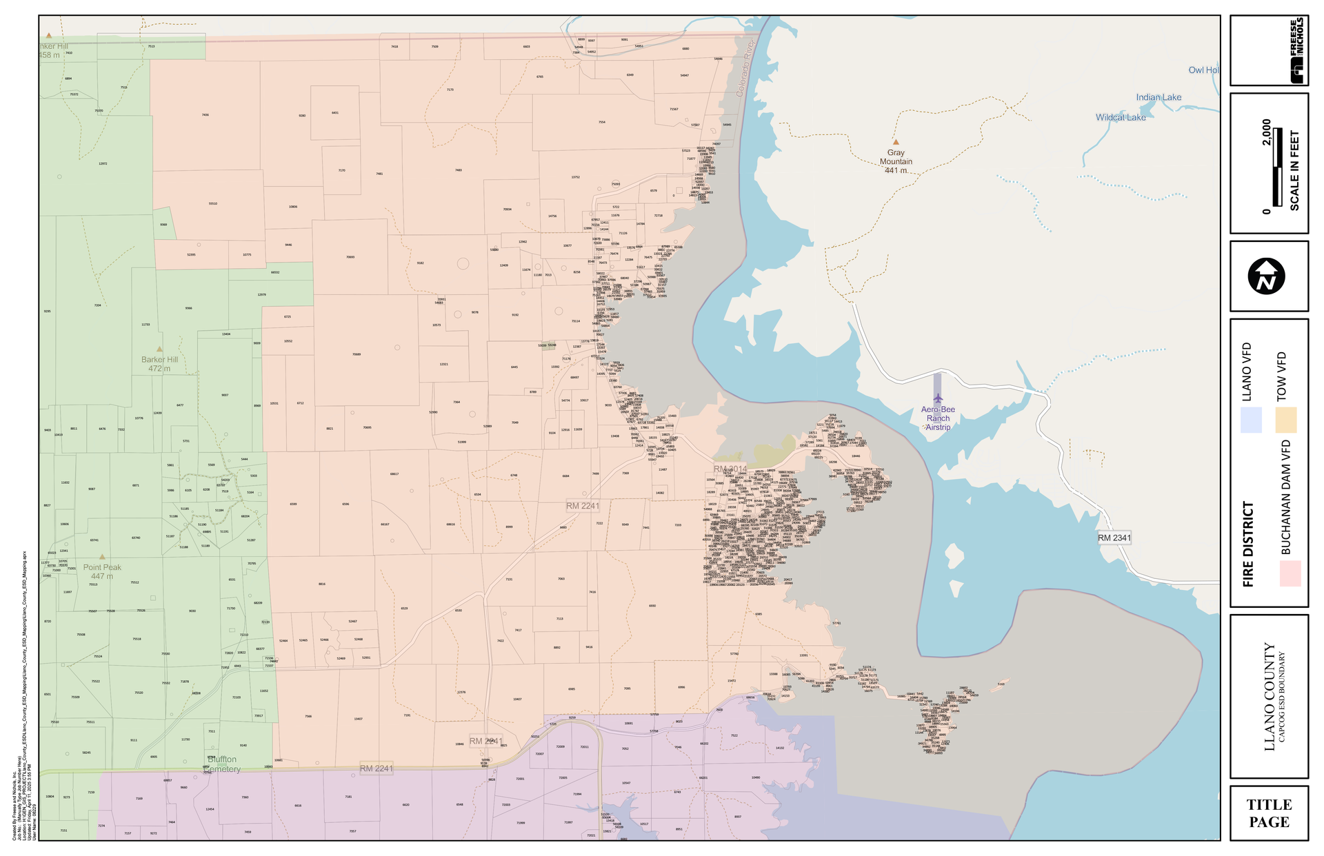 Map of a coastal city with colored district overlays, roads, and shoreline