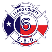 Llano County E.S.D. 6 fire district emblem in red, white, and blue with a star and number 6