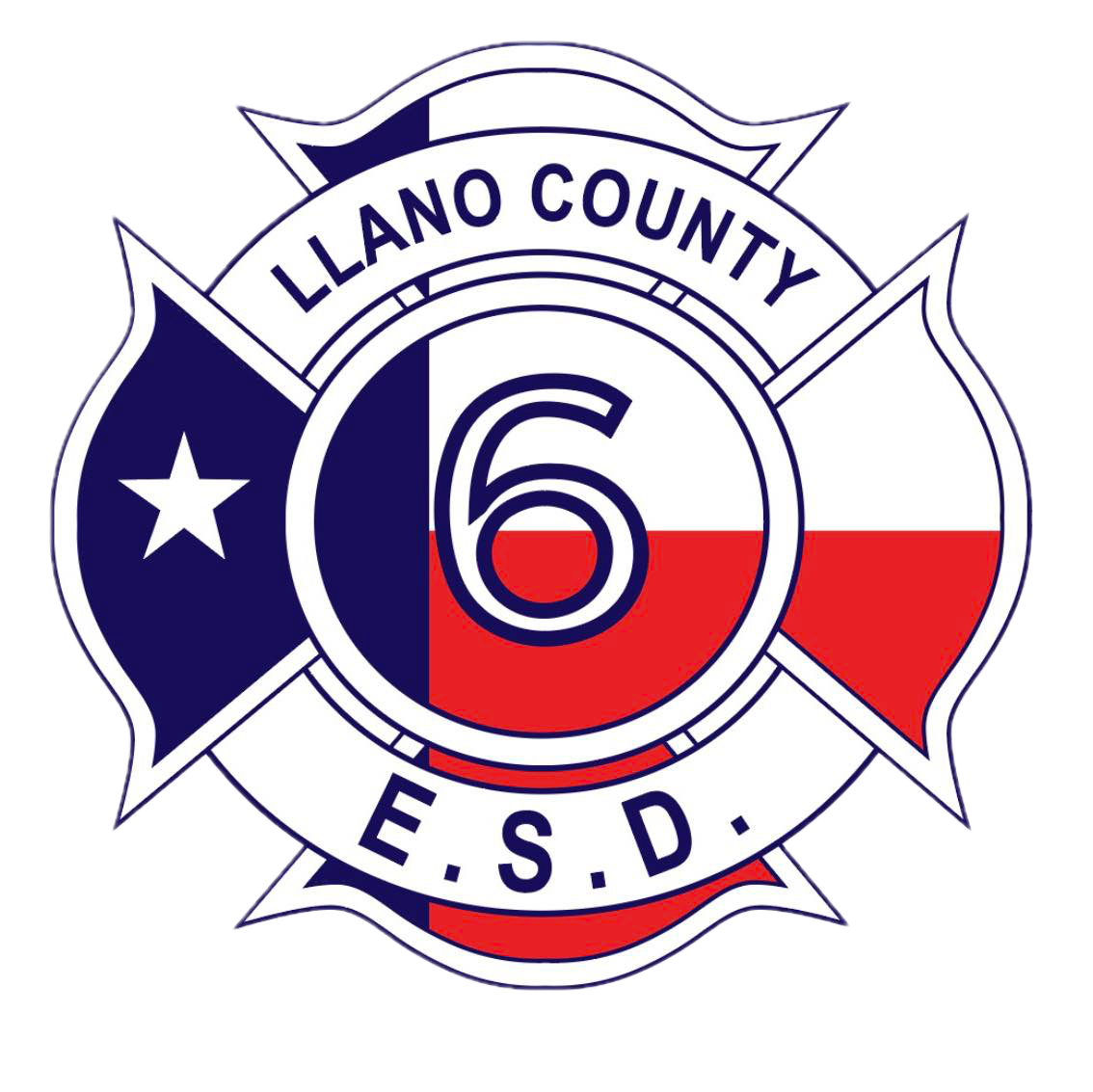 Llano County E.S.D. 6 fire department emblem with Texas flag colors and number 6