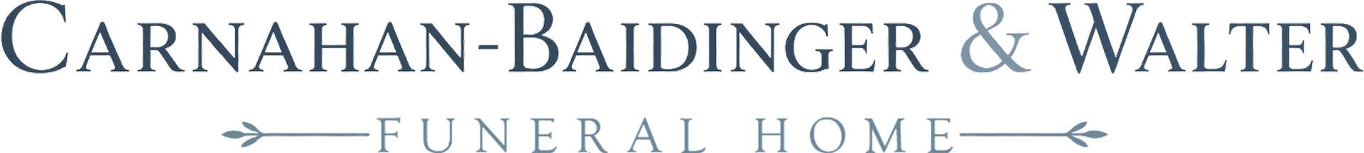 Carahan-Baidinger & Walter Funeral Home logo with green leaf accent and black text