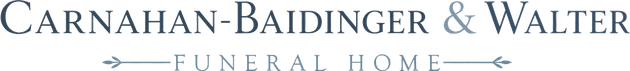 Carahan-Baidinger & Walter Funeral Home logo with green leaf accent and black text