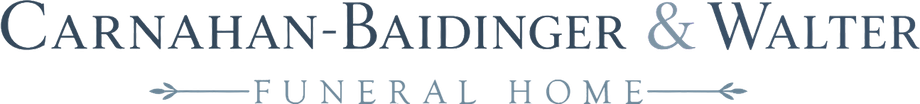 Carahan-Baidinger & Walter Funeral Home logo with green leaf accent and black text