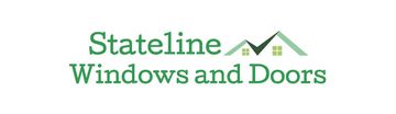 Logo for Stateline Windows and Doors in green text. Includes a house icon with a checkmark.
