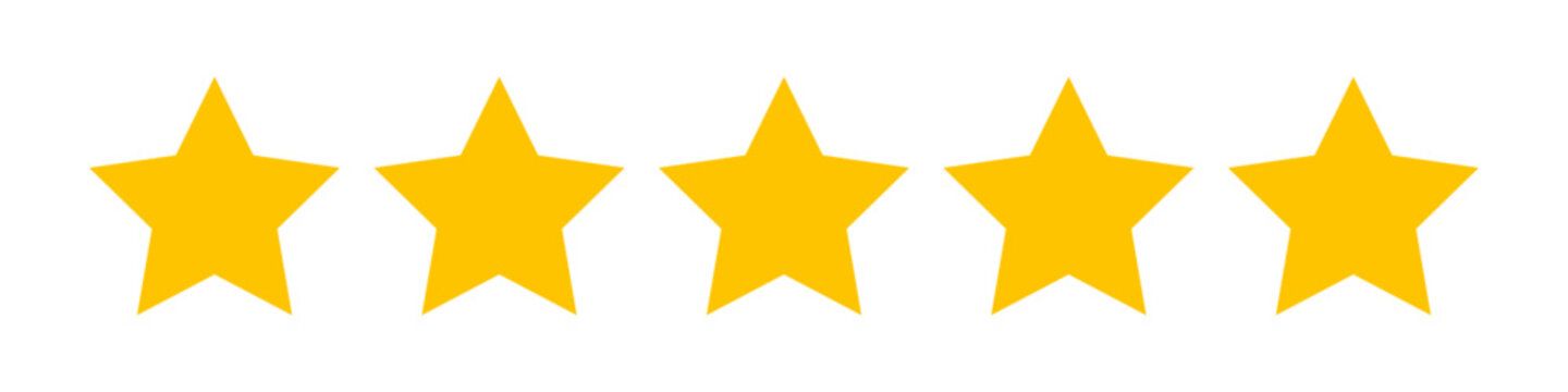 Five yellow stars arranged in a horizontal row, indicating a five-star rating.