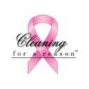 Pink breast cancer awareness ribbon with the words “Cleaning for a Cure.”