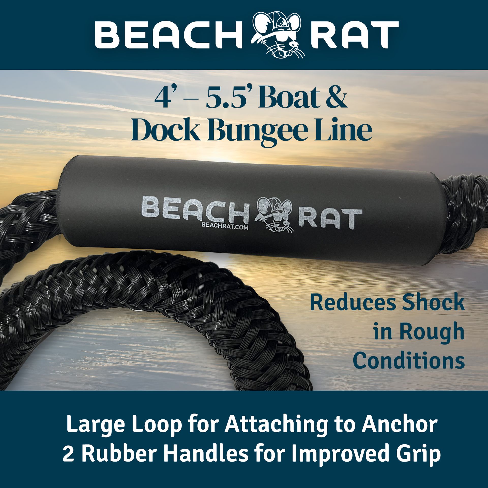 (2-Pack) Black Beach Rat Bungee Ropes - 4' – 5.5'