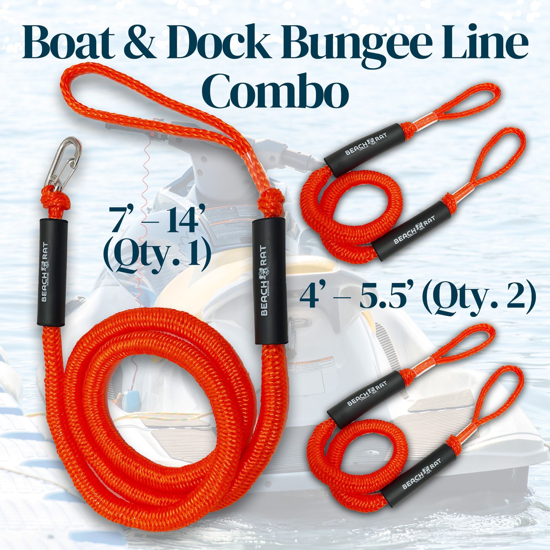 Rope Kit - Orange Beach Rat Bungee Ropes - (Qty 1) 7 – 14' Rope & (Qty 2) 4' – 5.5' Ropes