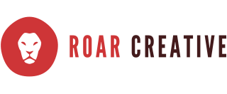 A logo for roar creative with a lion in a red circle.