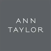 The logo for ann taylor is on a gray background.