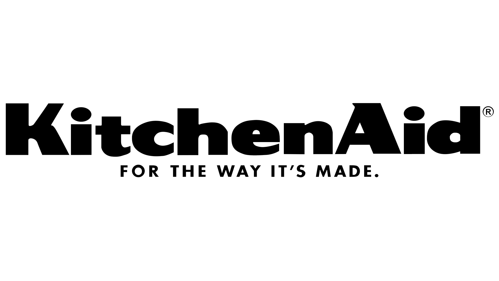 The kitchenaid logo is black and white and says `` for the way it 's made ''.