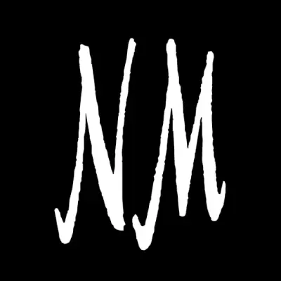 The letter nm is written in white on a black background