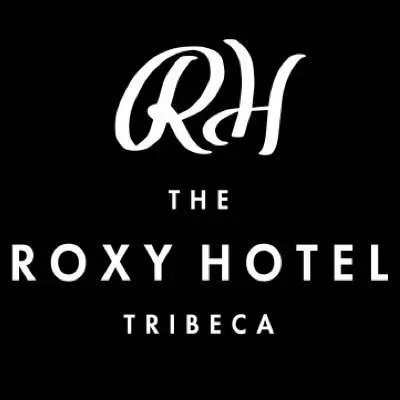 The logo for the roxy hotel tribeca is white on a black background.