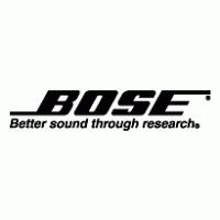 The bose logo is black and white and says `` better sound through research ''.