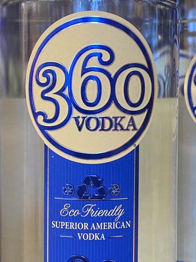 A close up of a bottle of 360 vodka