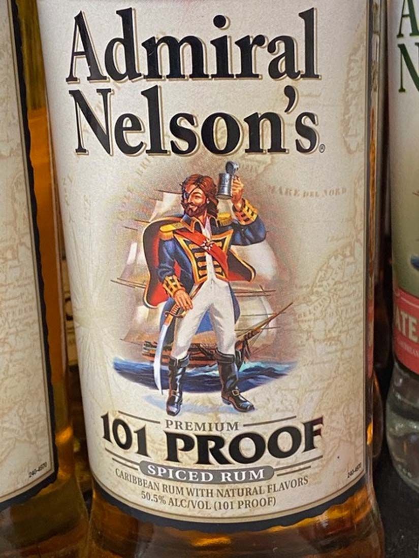 A bottle of admiral nelson 's 101 proof spiced rum