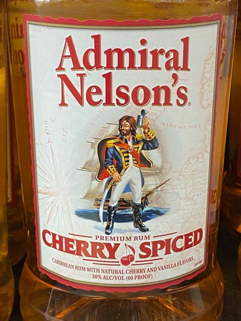 A bottle of admiral nelson 's cherry spiced liquor