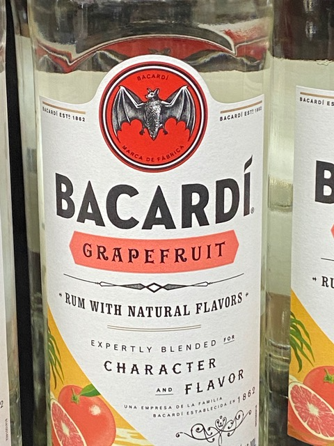 A bottle of bacardi grapefruit rum with natural flavors