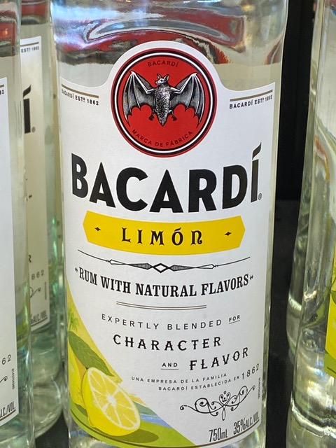 A bottle of bacardi limon rum with natural flavors