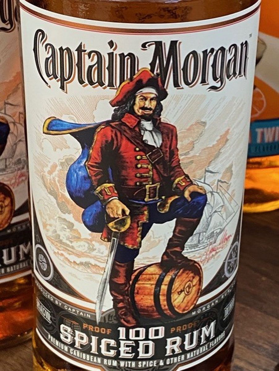 A close up of a bottle of captain morgan spiced rum