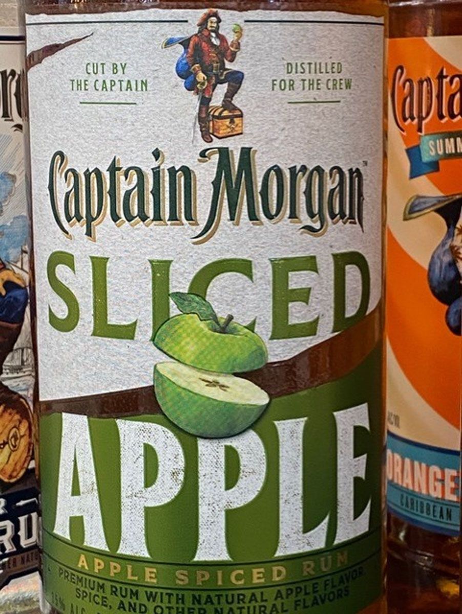 A bottle of captain morgan sliced apple rum