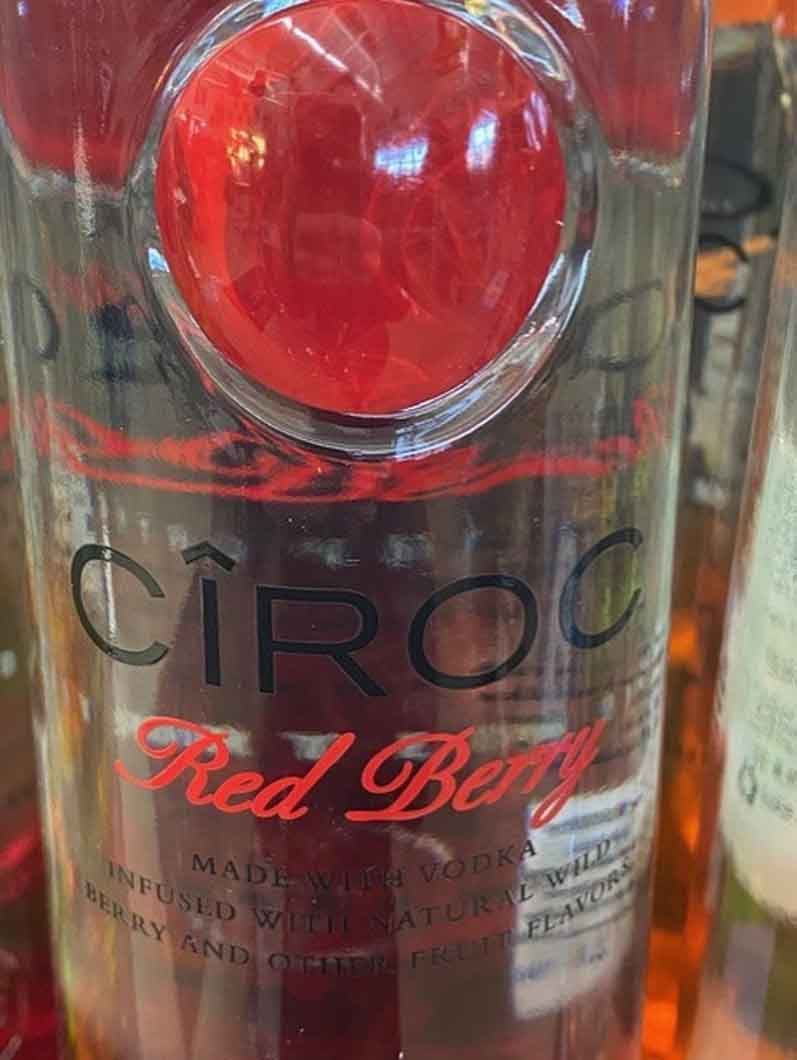 A close up of a bottle of ciroc red berry vodka