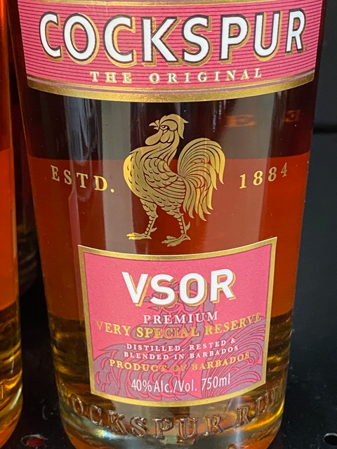 A bottle of cockspur vsor premium very special reserve whisky