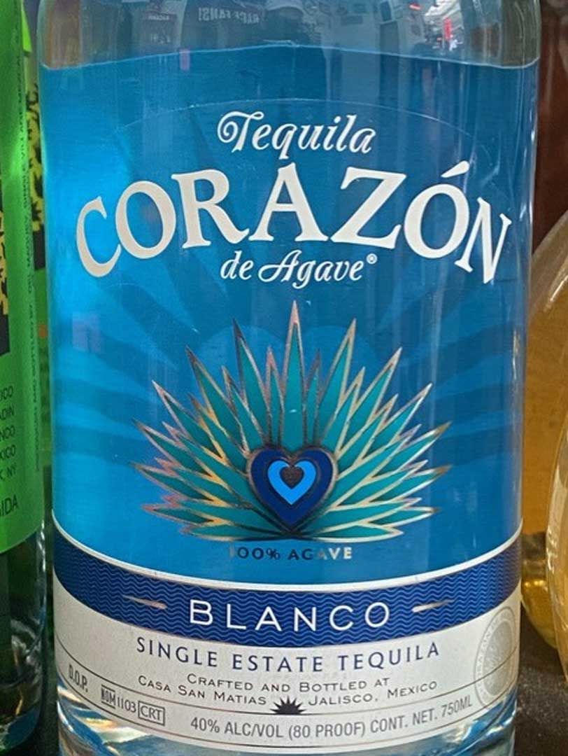 A bottle of tequila corazon de agave blanco single estate tequila