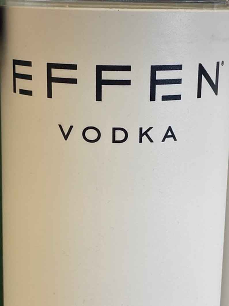 A close up of a bottle of effen vodka