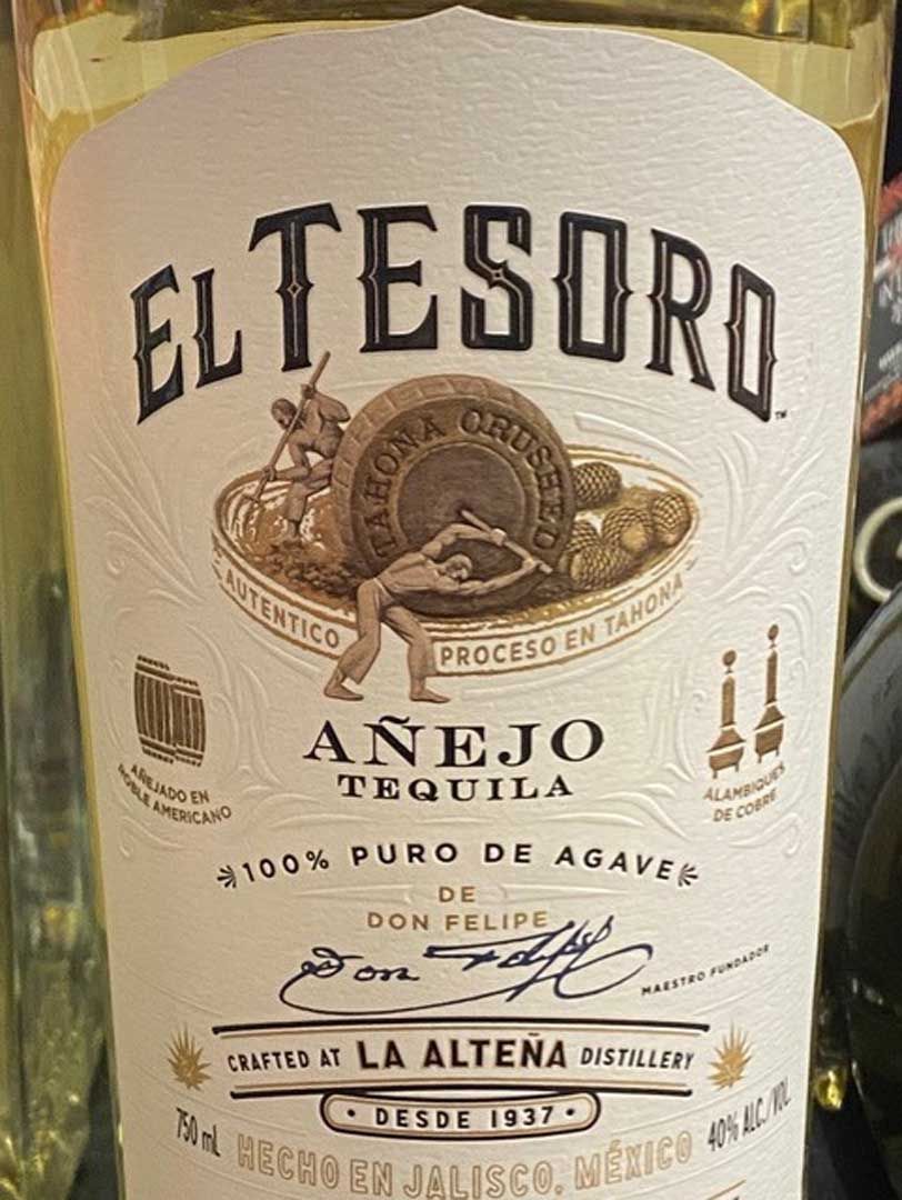 A close up of the label of a bottle of tequila.