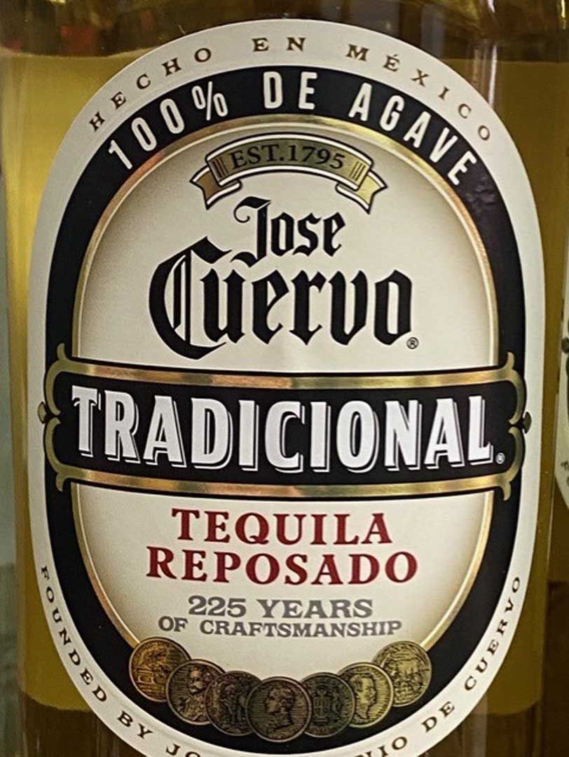 A bottle of jose cuervo traditional tequila reposado