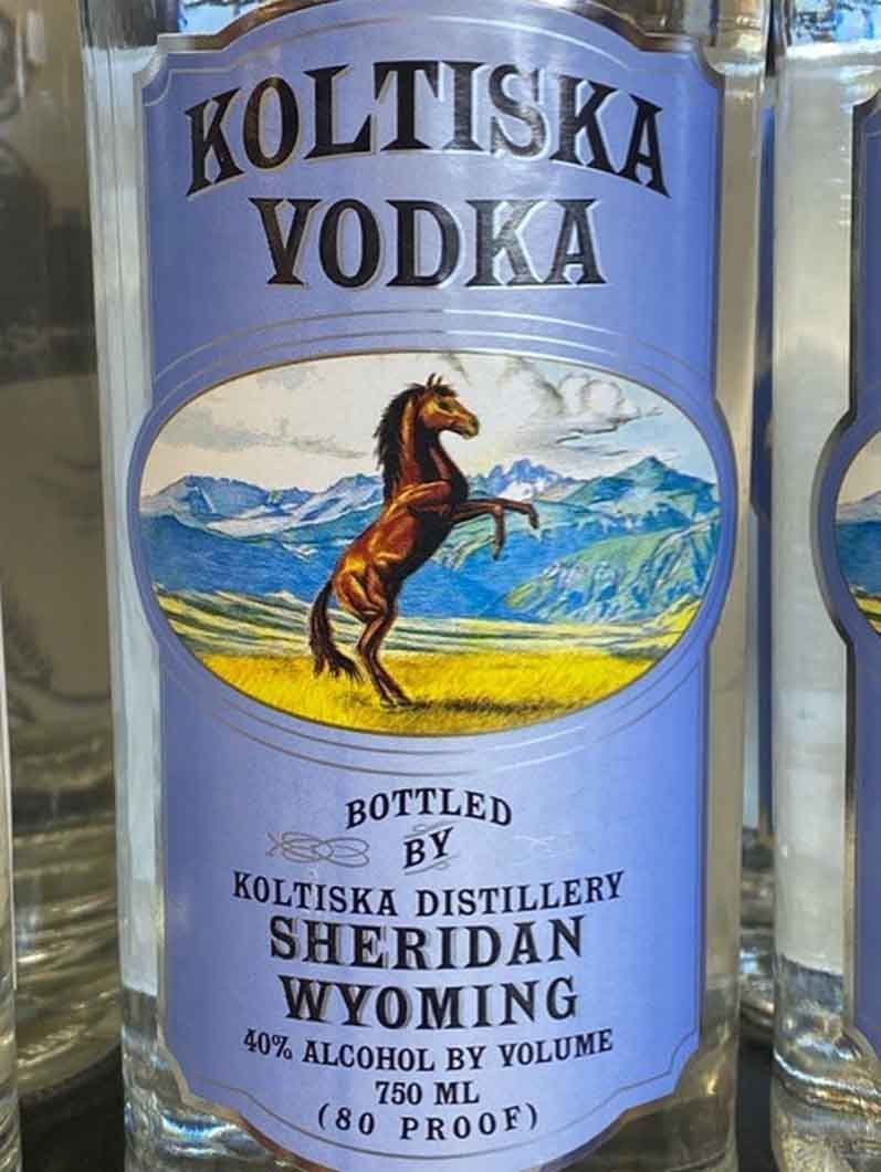 A bottle of koltiska vodka has a picture of a horse on the label