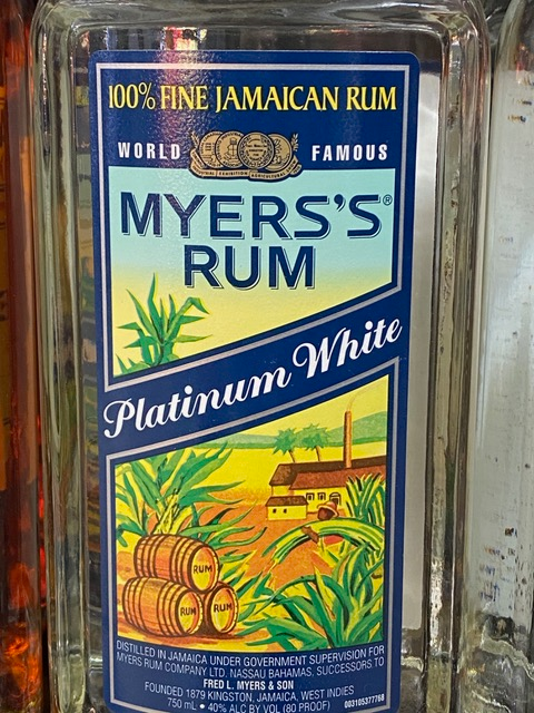 A bottle of myers 's rum platinum white