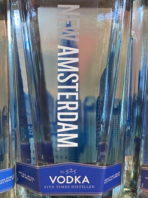 A close up of a bottle of new amsterdam vodka