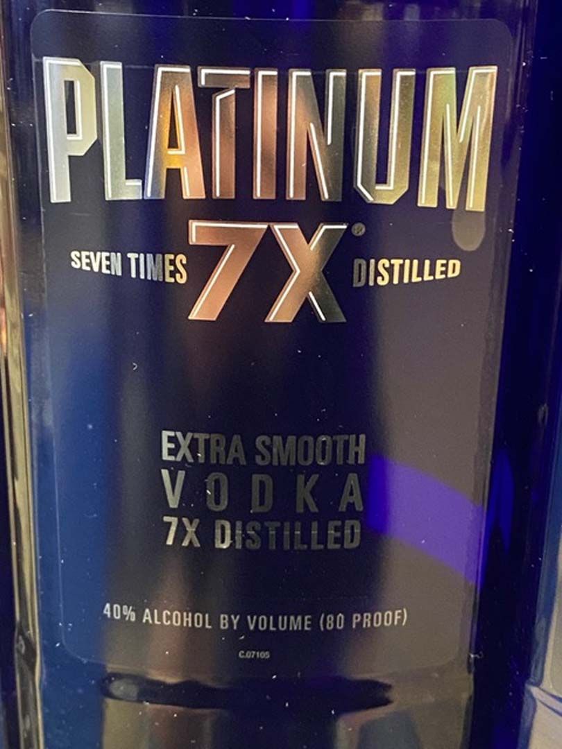 A bottle of platinum 7x distilled vodka