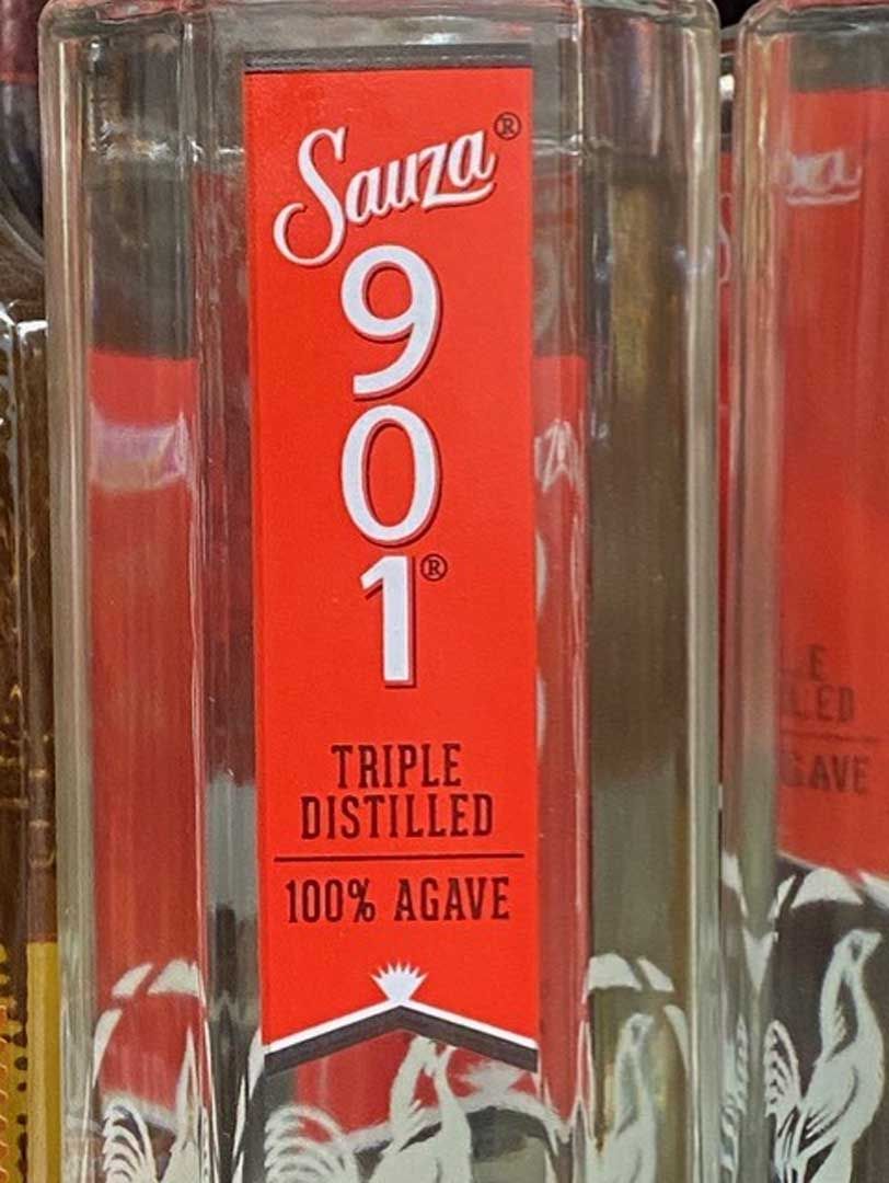 A bottle of sauza 901 triple distilled 100 % agave