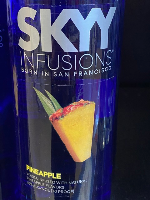 A bottle of skyy infusions pineapple vodka