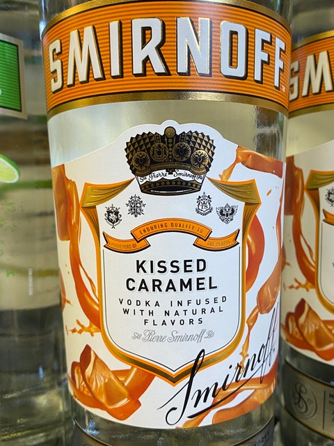 A bottle of smirnoff kissed caramel vodka
