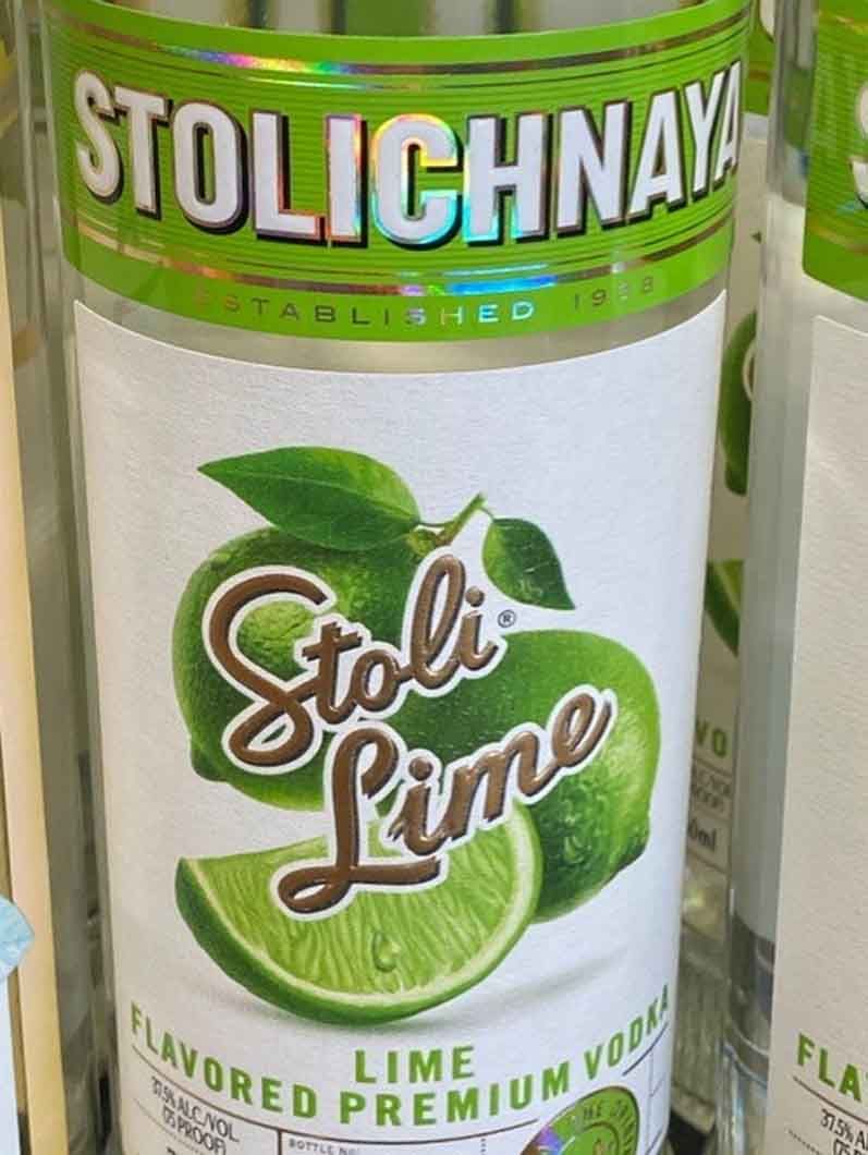 A bottle of stolichnaya lime flavored premium vodka