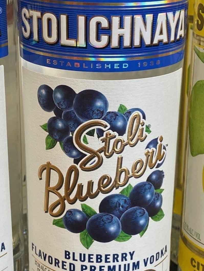 A bottle of stolichnaya blueberry premium vodka